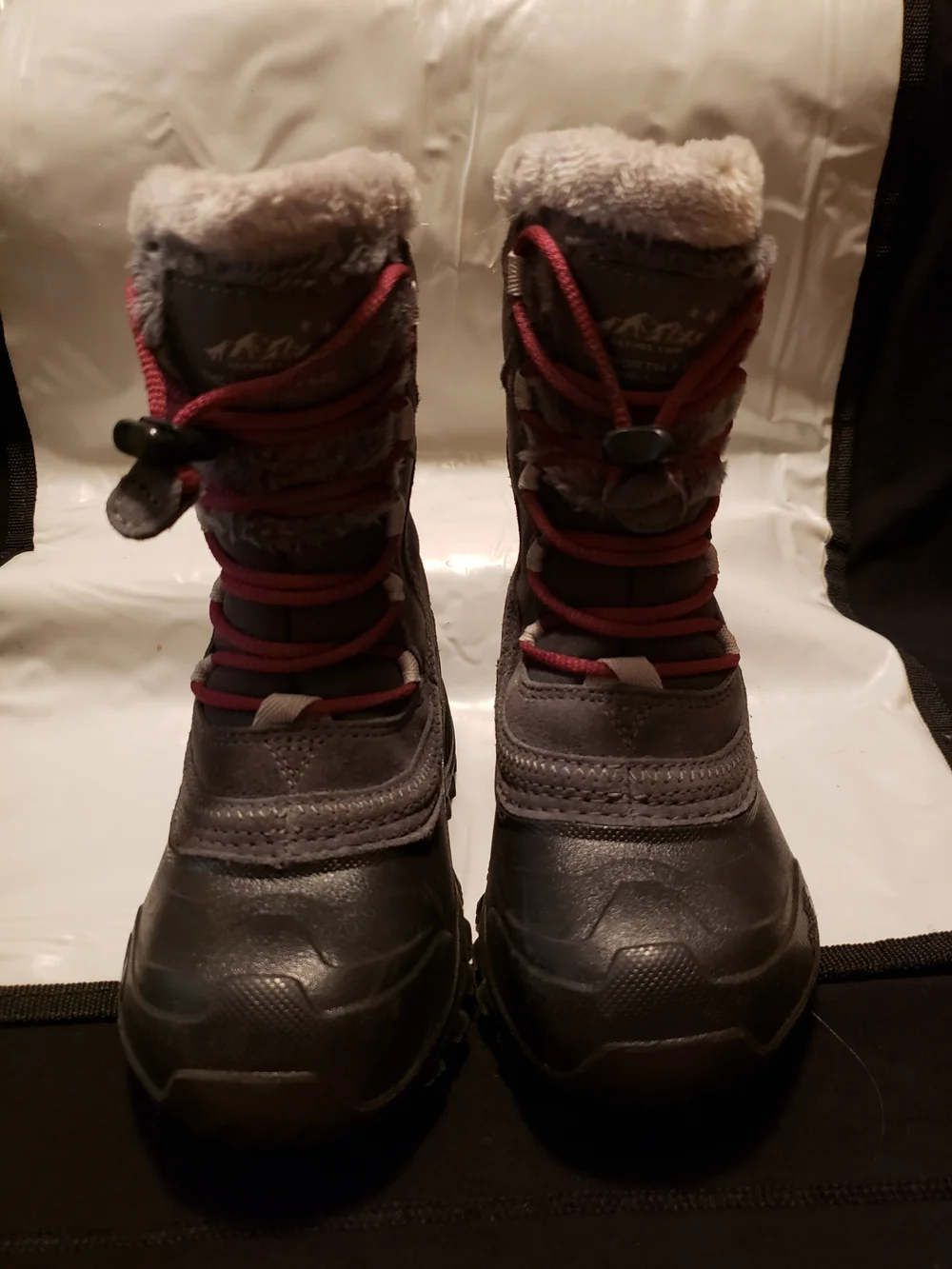 Kids Waterproof Winter Boots - Gray with Maroon Accents